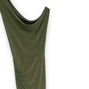 Shiki Light Khaki Off-The-Shoulder Draped Midi Dress – Size 42 (From Italy)